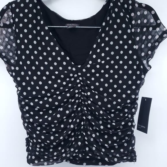 Free Press Retro Rockabilly Modern Chic Polka Dot Crop Top Semi Sheer V-Neck L - Picture 3 of 12